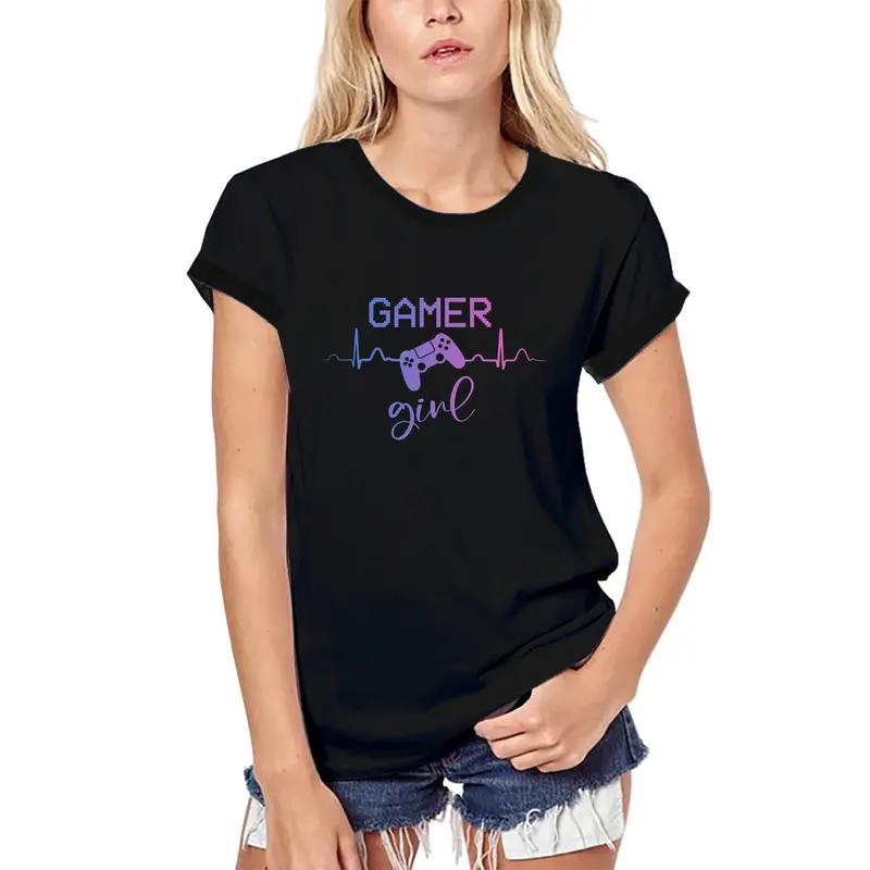 Ultrabasic Women's Organic Gaming T-Shirt Gamer Heartbeat Girl - Video Games Joystick Funny Tee Shirt 1