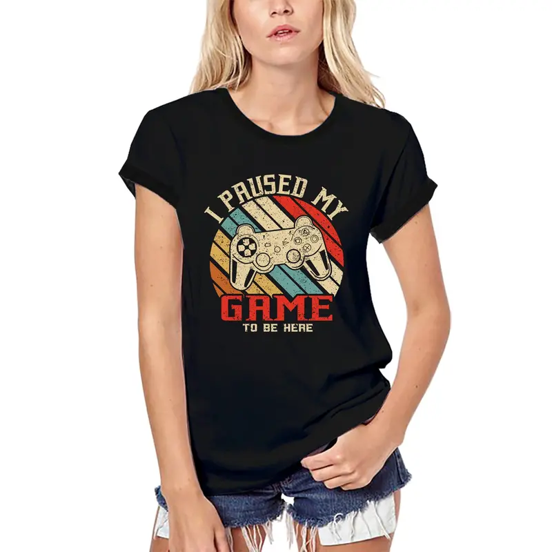 Ultrabasic Women's Organic Gaming T-Shirt I Paused My Game To Be Here - Funny Joke Sunset Gamer Girl Tee Shirt 1