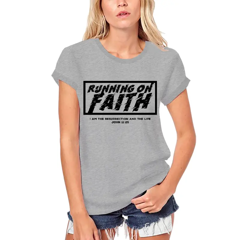 Ultrabasic Women's Organic Religious T-Shirt Running On Faith - Jesus Christ Shirt 1