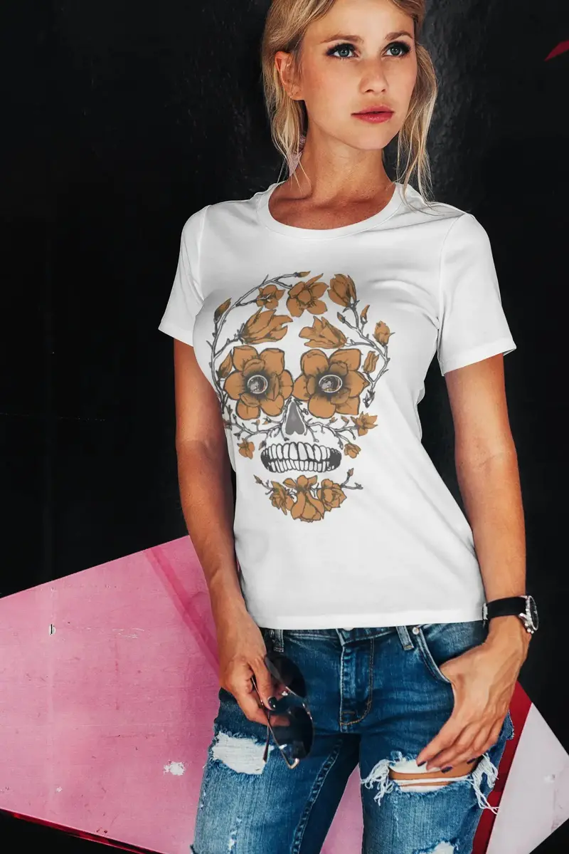 Ultrabasic Women's Organic T-Shirt - Autumn Leaves Skull - Tree Skull Tee Shirt 1
