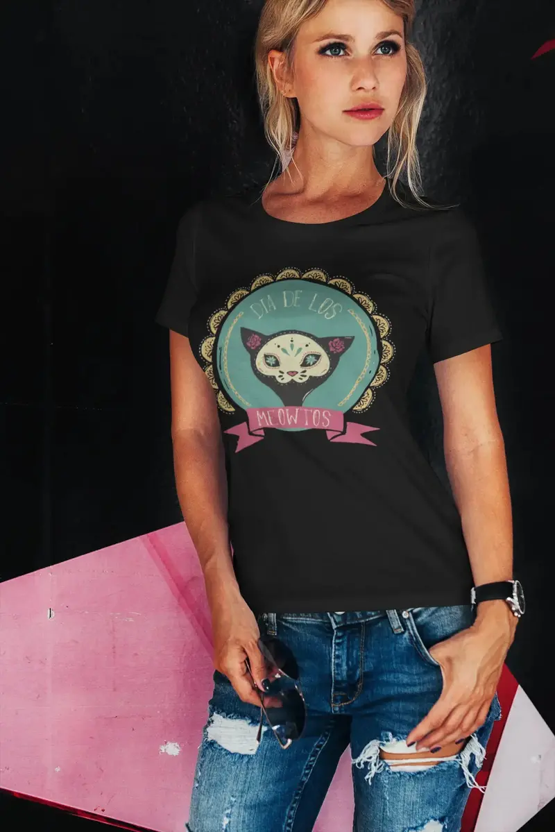 Ultrabasic Women's Organic T-Shirt - Cat Funny - Día De Los Meowtos Shirt 1