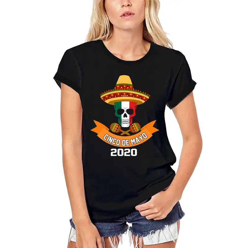 Ultrabasic Women's Organic T-Shirt Cinco De Mayo 2020 - Skull With Sombrero Party Tee Shirt 1