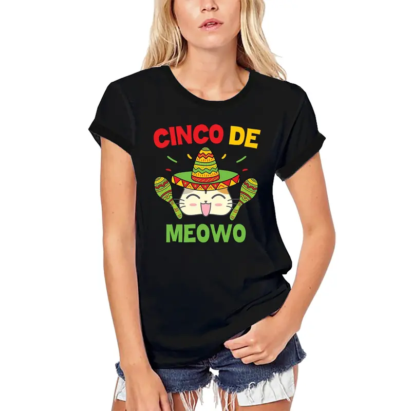 Ultrabasic Women's Organic T-Shirt Cinco De Meowo - Funny Mexican Cat Tee Shirt - Fiesta Shirt 1