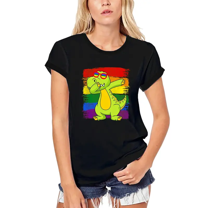 Ultrabasic Women's Organic T-Shirt Dabbing Dinosaur Lgbt Rainbow - Pride Tee Shirt 1