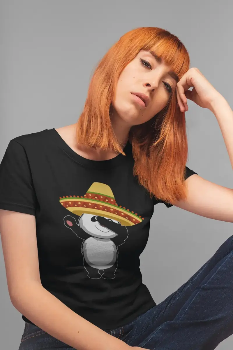 Ultrabasic Women's Organic T-Shirt Dabbing Panda Cinco De Mayo - Mexican Sombrero Tee Shirt 1