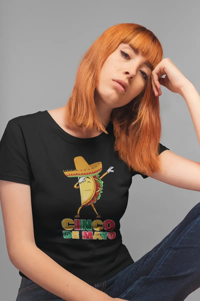 Ultrabasic Women's Organic T-Shirt Dabbing Taco With Sombrero - Funny Cinco De Mayo Tee Shirt 1