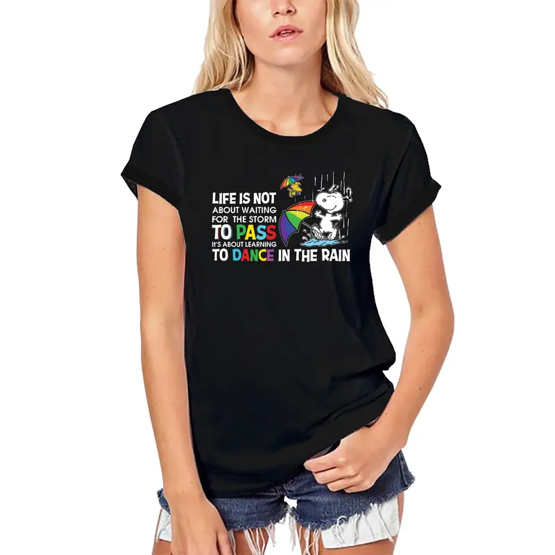 Ultrabasic Women's Organic T-Shirt Dance In The Rain - Pride Flag Tee Shirt 1