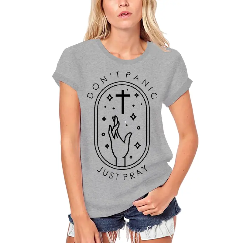 Ultrabasic Women's Organic T-Shirt Don't Panic Just Pray - Religious Shirt 1