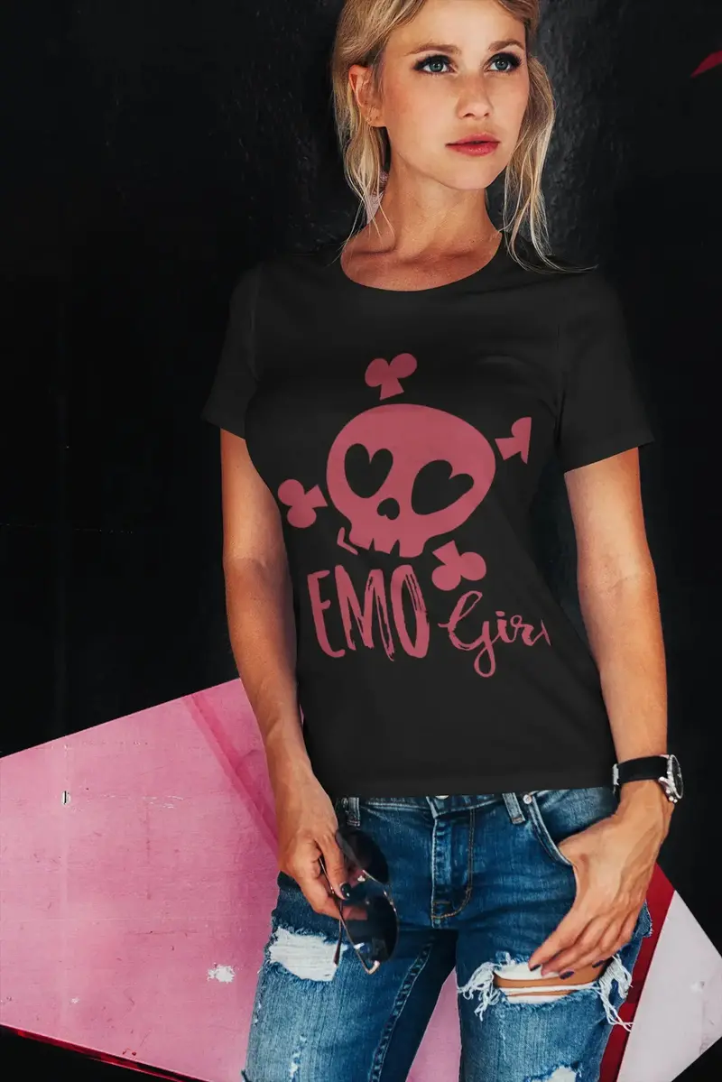 Ultrabasic Women's Organic T-Shirt - Emo Girl - Heart Skull Shirt For Women 1