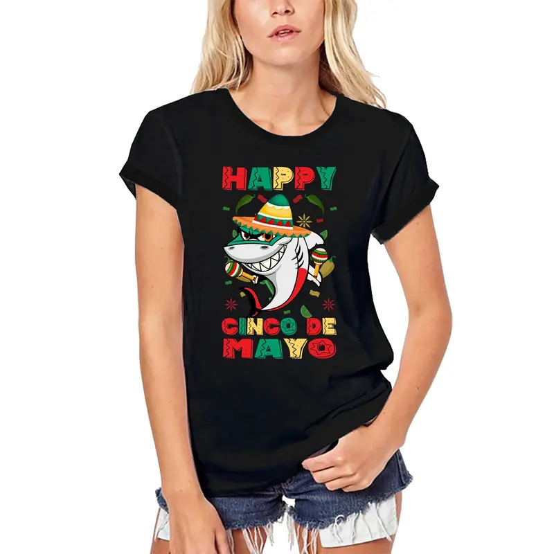Ultrabasic Women's Organic T-Shirt Happy Cinco De Mayo - Shark With Sombrero - Mexican Party Outfit 2