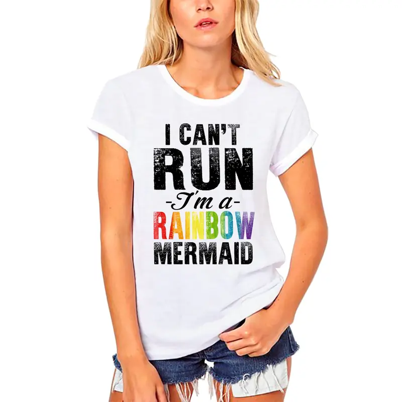 Ultrabasic Women's Organic T-Shirt I Can't Run I'm A Rainbow Mermaid - Vintage Lgbt Flag Tee Shirt 1