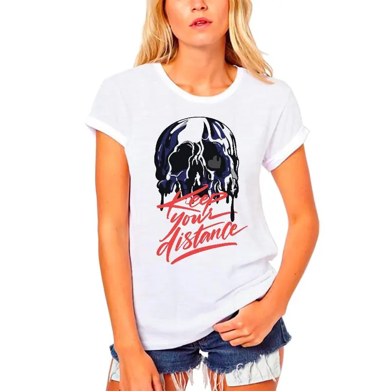 Ultrabasic Women's Organic T-Shirt - Keep Distance - Skull Shirt For Women 2