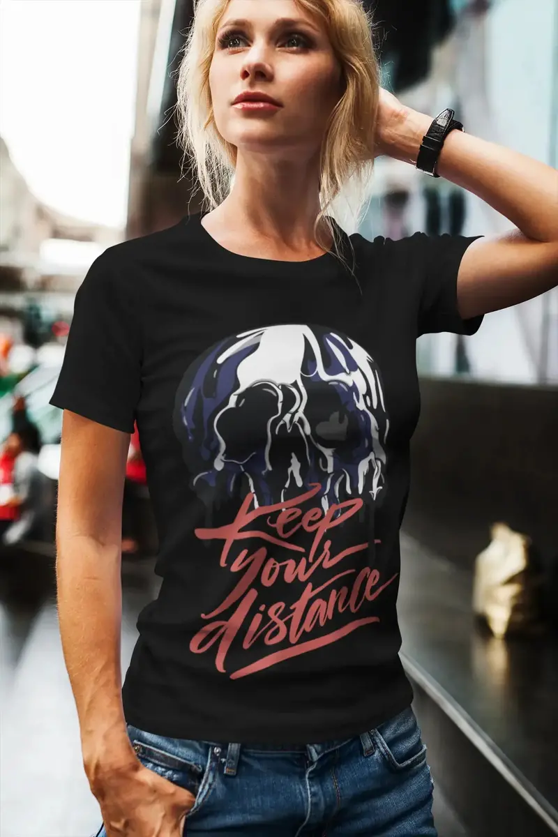 Ultrabasic Women's Organic T-Shirt - Keep Your Distance - Skull Shirt For Women 1