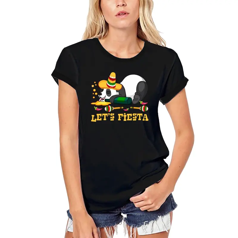 Ultrabasic Women's Organic T-Shirt Let's Fiesta Panda With Sombrero - Funny Mexican Traditional Tee Shirt 1