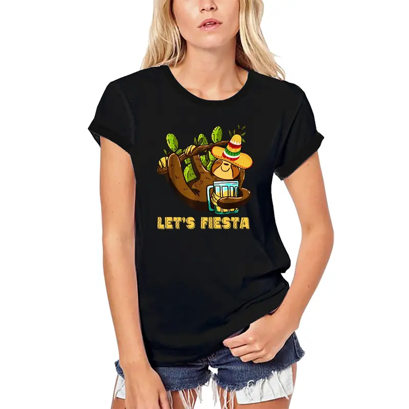 Ultrabasic Women's Organic T-Shirt Let's Fiesta Sloth Bear With Beer - Sombrero Tee Shirt 1