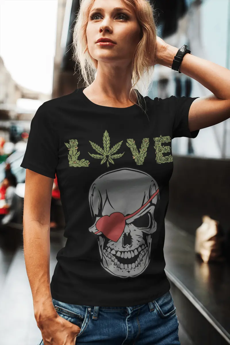 Ultrabasic Women's Organic T-Shirt - Love Weed Skull - Skull Shirt For Women 1