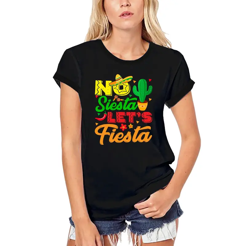 Ultrabasic Women's Organic T-Shirt No Siesta Let's Fiesta - Short Sleeve Mexican Party Tee Shirt 1
