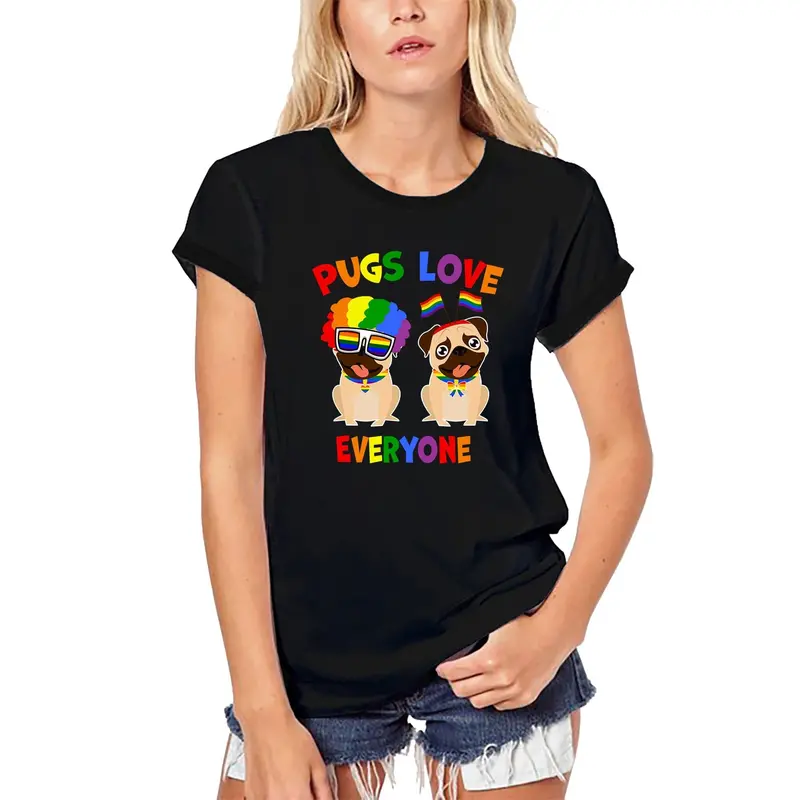 Ultrabasic Women's Organic T-Shirt Pugs Love Everyone - Funny Dog Lgbt Tee Shirt 1