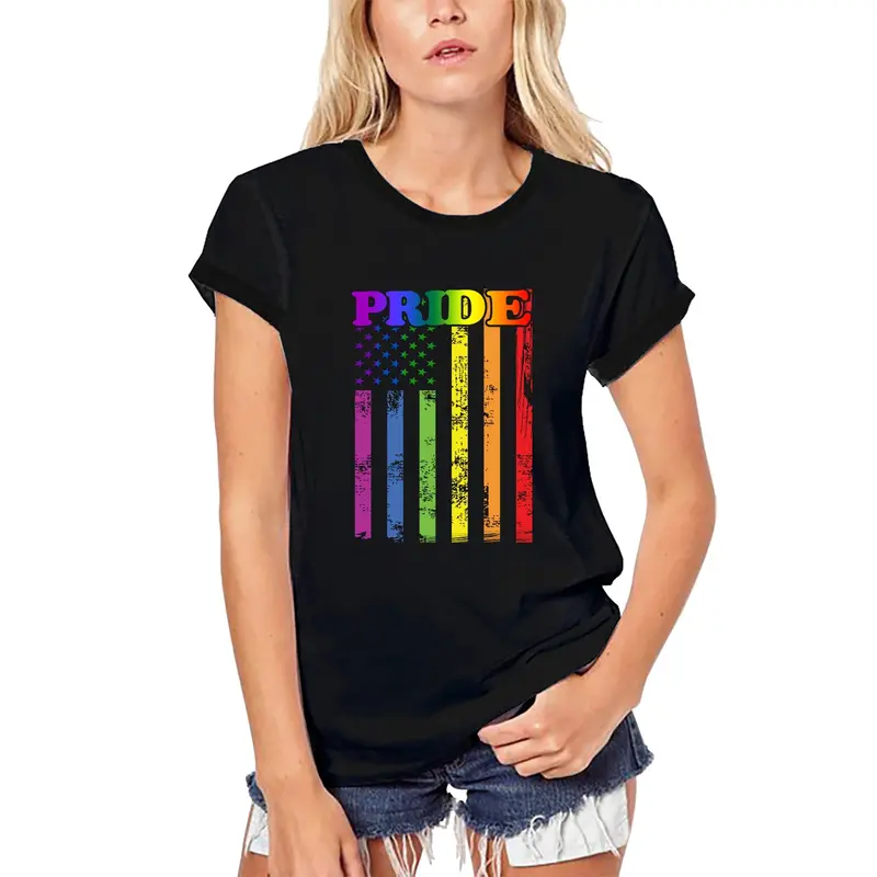 Ultrabasic Women's Organic T-Shirt Rainbow Pride - Us Lgbt Flag 1