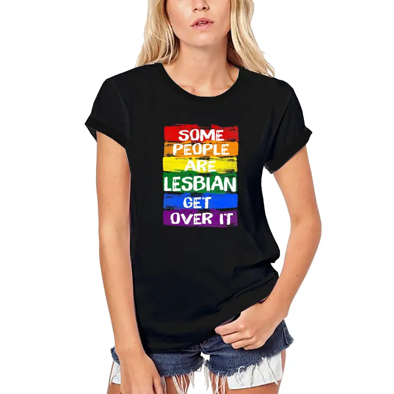 Ultrabasic Women's Organic T-Shirt Some People Are Lesbian Get Over It - Rainbow Flag 1