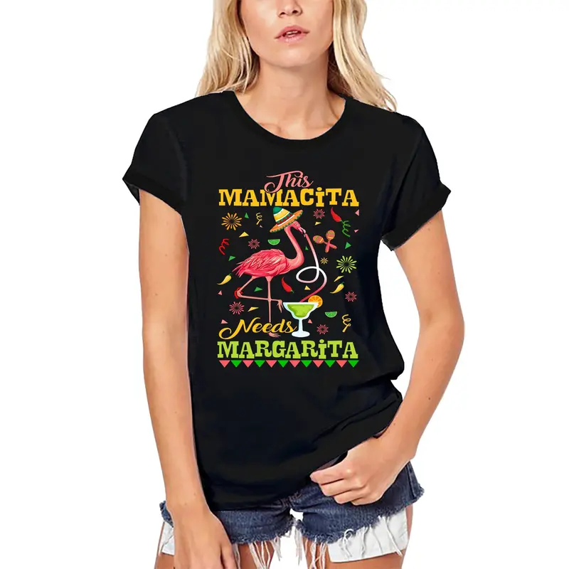 Ultrabasic Women's Organic T-Shirt This Mamacita Needs Margarita - Funny Flamingos With Sombrero Tee Shirt 1