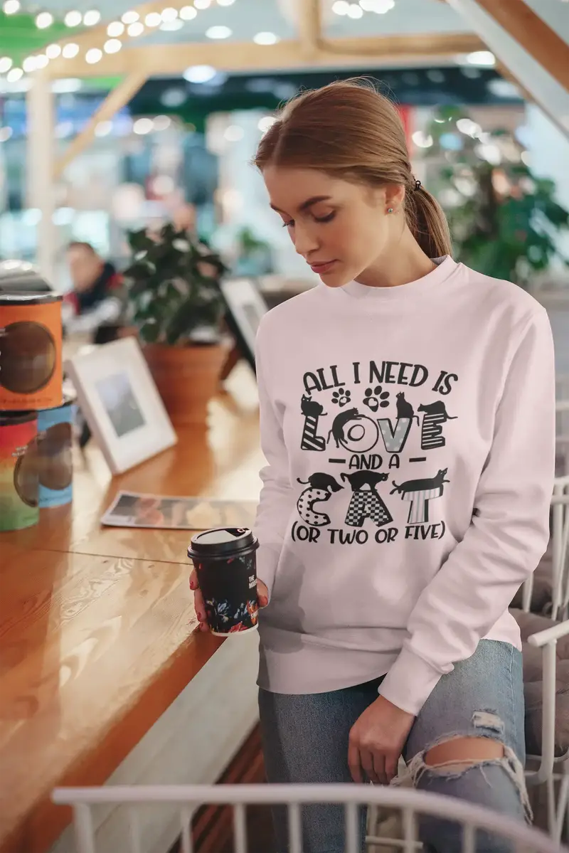Ultrabasic Women's Sweatshirt All I Need Is Love And A Cat - Funny Kitten Sweater 1