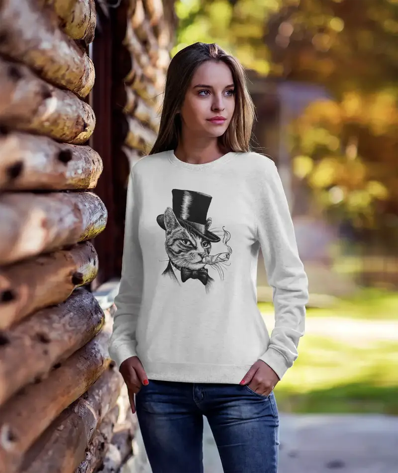 Ultrabasic Women's Sweatshirt Cat Smoking - Tomcat Funny Sweater For Ladies 1