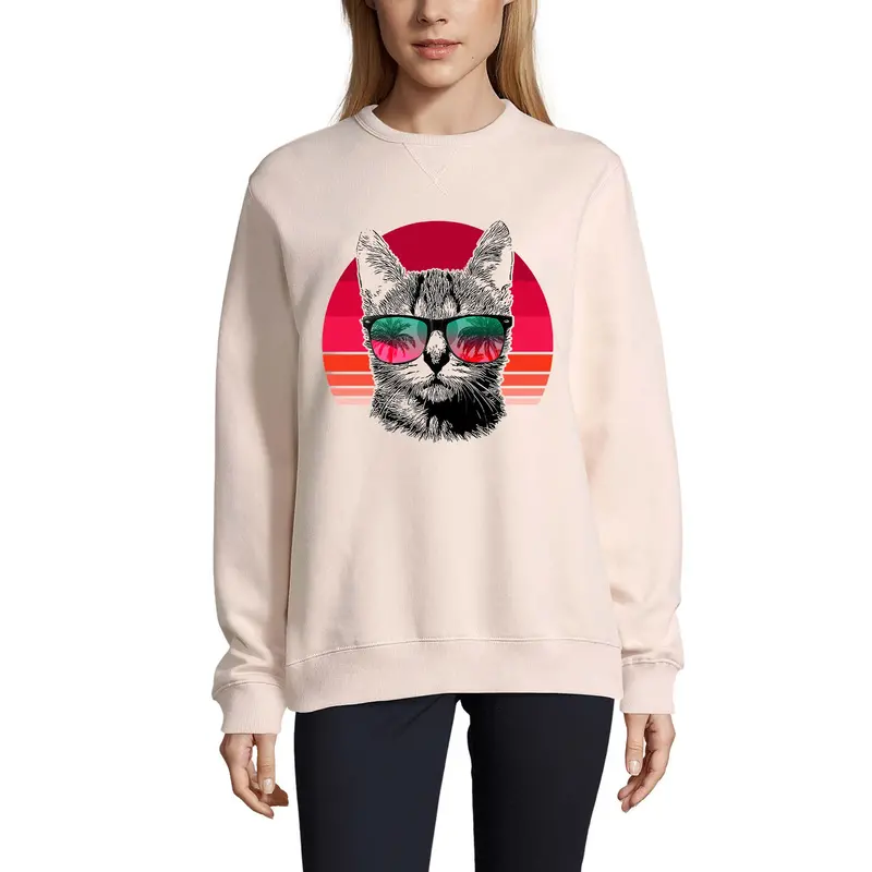 Ultrabasic Women's Sweatshirt Cool Cat In Sunset Retro - Kitten Funny Sweater For Ladies 1