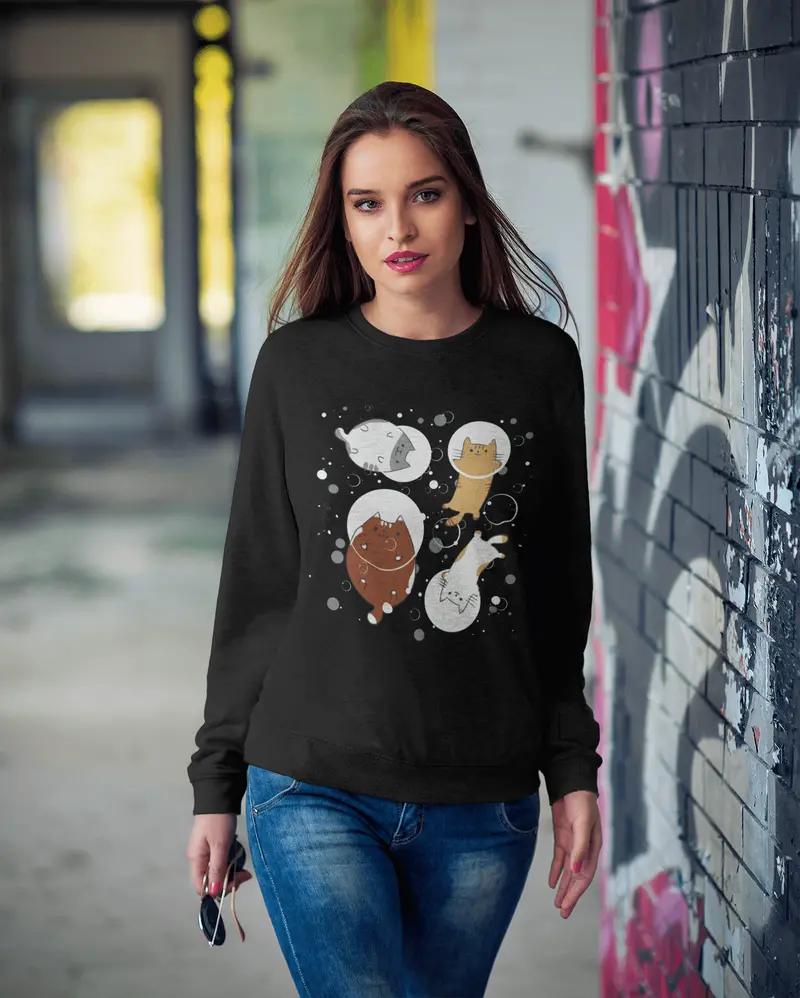 Ultrabasic Women's Sweatshirt Flower Cat - Kitten Funny Sweater For Ladies 1