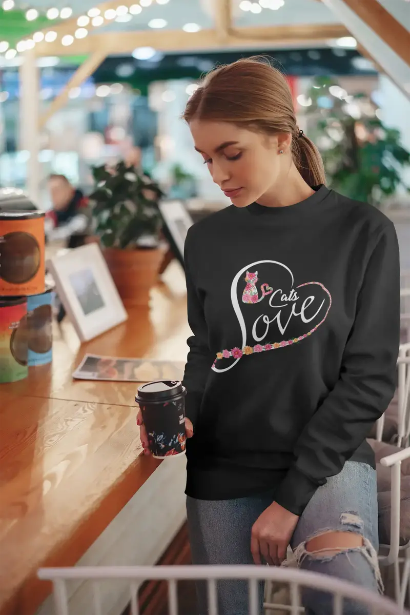 Ultrabasic Women's Sweatshirt Funny Cats Love - Cute Kitty Cat Lover Sweater For Ladies 1