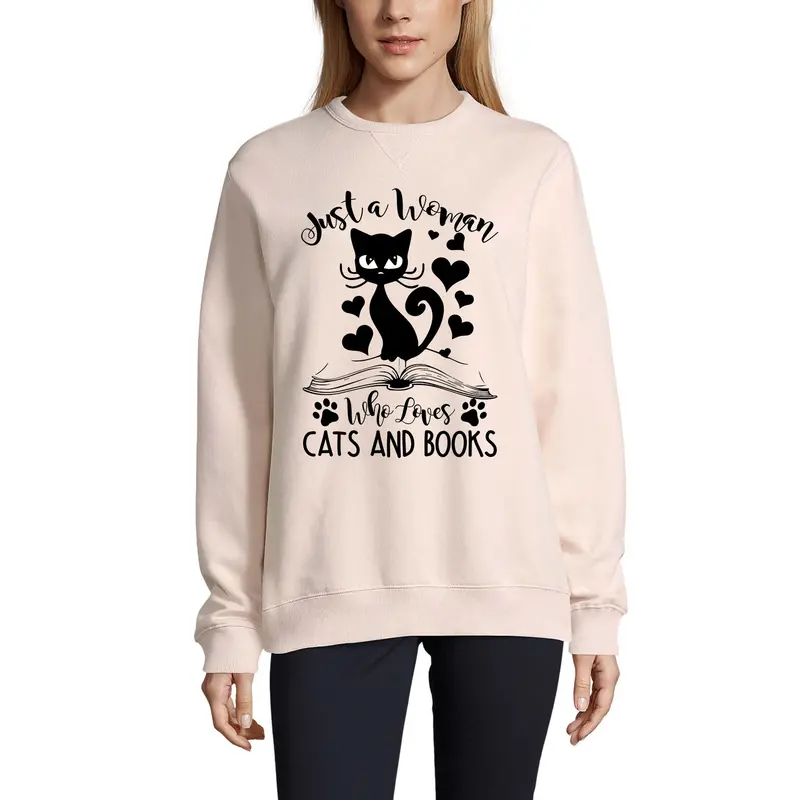 Ultrabasic Women's Sweatshirt Just A Woman Who Loves Cat And Books - Cute Cat 1