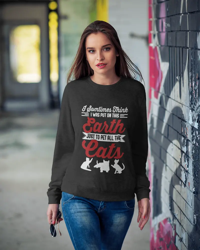 Ultrabasic Women's Sweatshirt Just To Pet All The Cats - Cat Quotes - Love Cat Paws 1