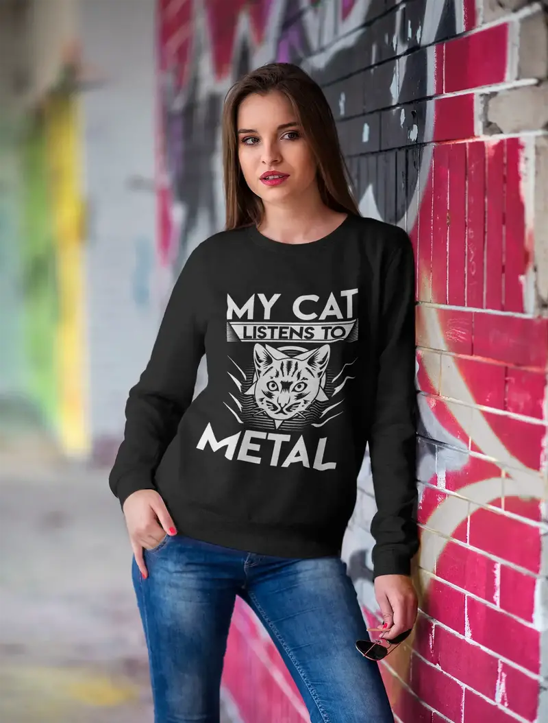 Ultrabasic Women's Sweatshirt My Cat Listens To Metal - Cat Lovers - Metalhead 1