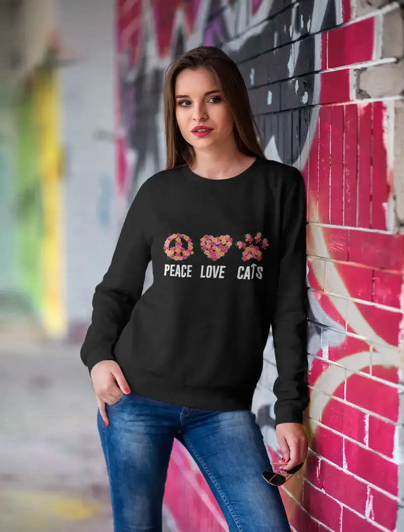 Ultrabasic Women's Sweatshirt Peace Love Cats - Love Cat Paws - Cute Sully 1