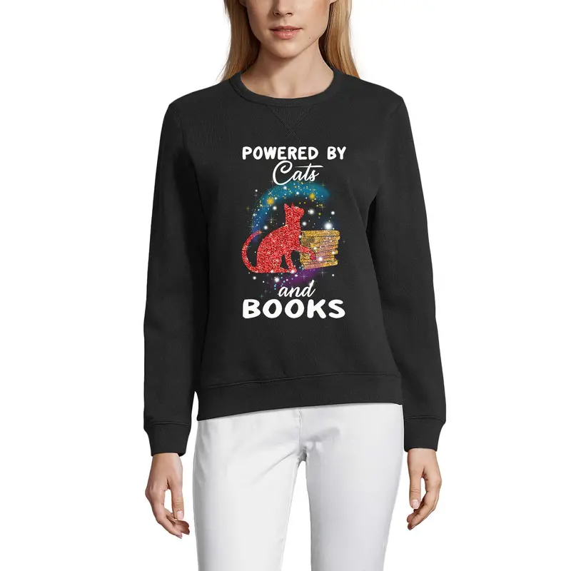 Ultrabasic Women's Sweatshirt Powered By Cats And Books - Cat Lovers 3