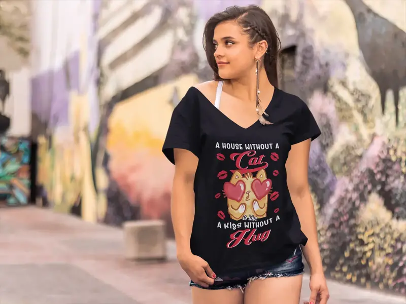 Ultrabasic Women's T-Shirt A House Without A Cat - Funny Quote - Love Cats 1