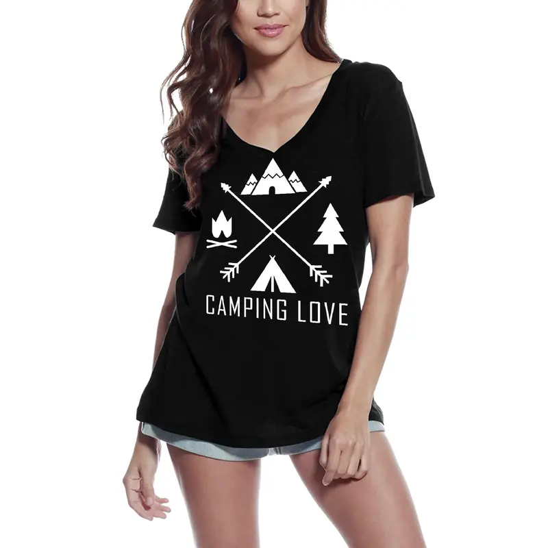 Ultrabasic Women's T-Shirt Adventure Shirt - Love Camping - Novelty Shirts For Women Black 2