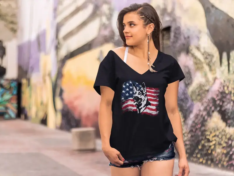 Ultrabasic Women's T-Shirt American Flag German Shepherd - Dog Lover Tee Shirt For Ladies 1