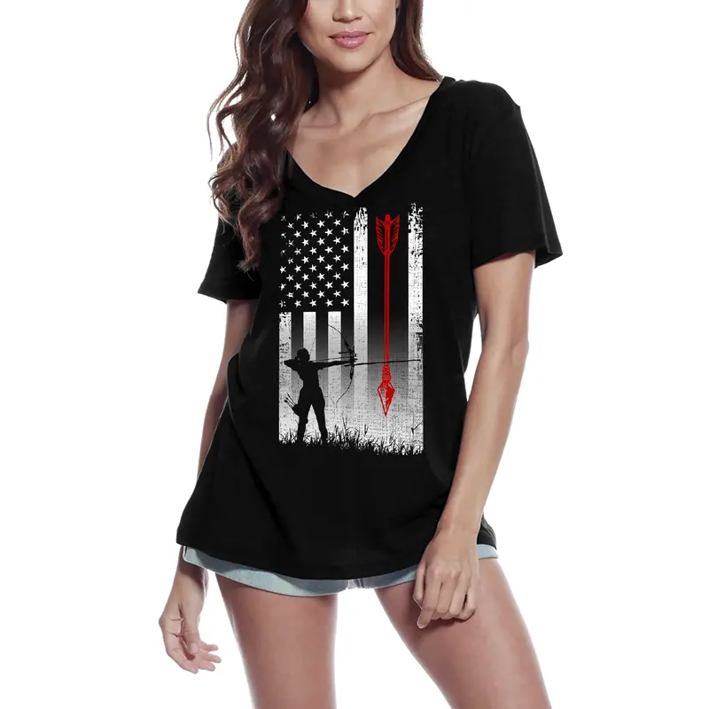 Ultrabasic Women's T-Shirt Archery Hunting - Us Flag Short Sleeve Tee Shirt Tops 1
