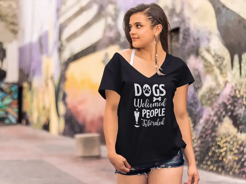 Ultrabasic Women's T-Shirt Dogs Welcomed People Tolerated - Funny Short Sleeve Tee Shirt Tops 1