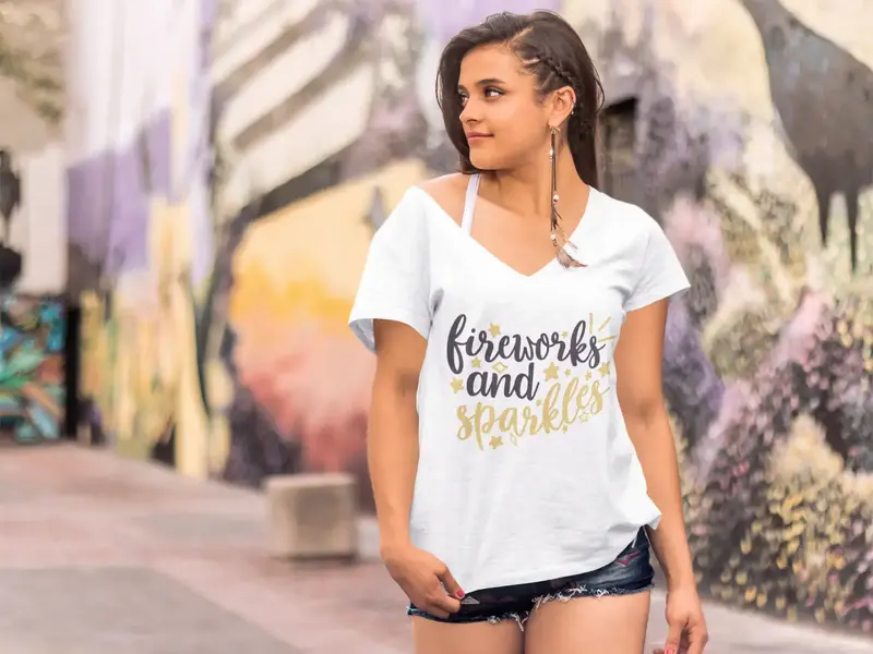 Ultrabasic Women's T-Shirt Fireworks And Sparkles - Short Sleeve Tee Shirt Tops 1