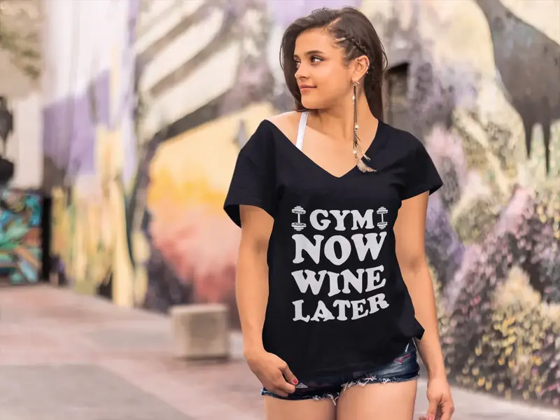 Ultrabasic Women's T-Shirt Gym Now Wine Later - Short Sleeve Tee Shirt Tops 1