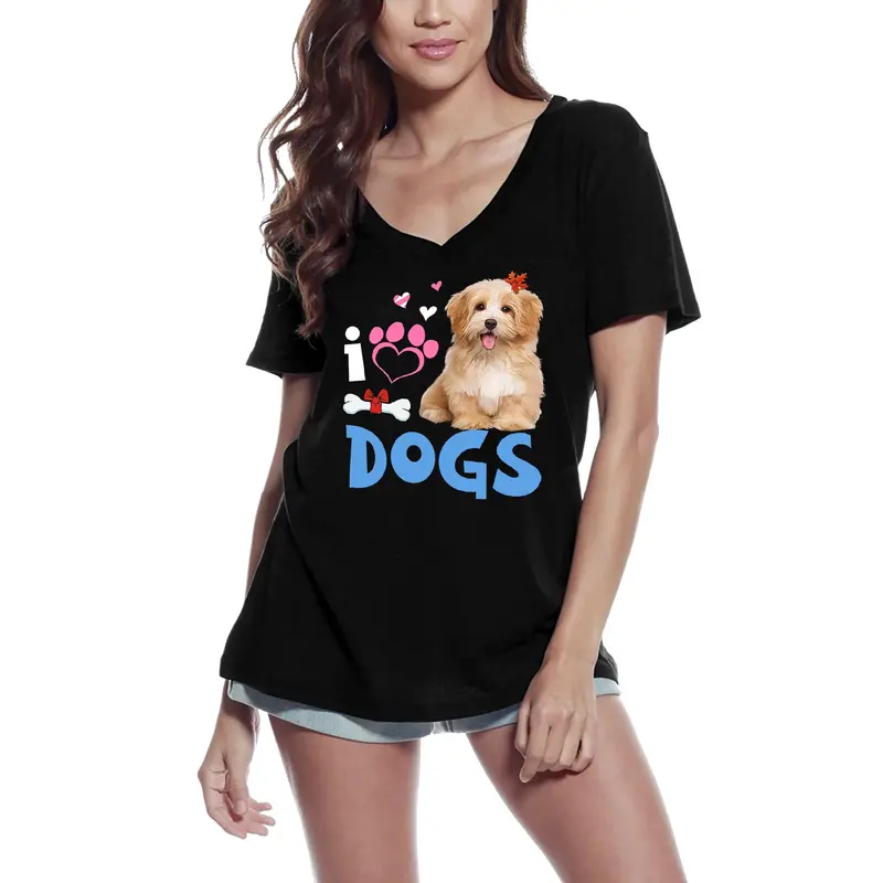 Ultrabasic Women's T-Shirt I Love Fluffy Dogs - Cute Dog Paw - Dog Bone 3