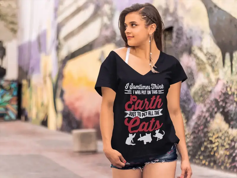 Ultrabasic Women's T-Shirt I Was Put On Earth Just To Pet All The Cats - Funny Kitten Shirt For Cat Lovers 1