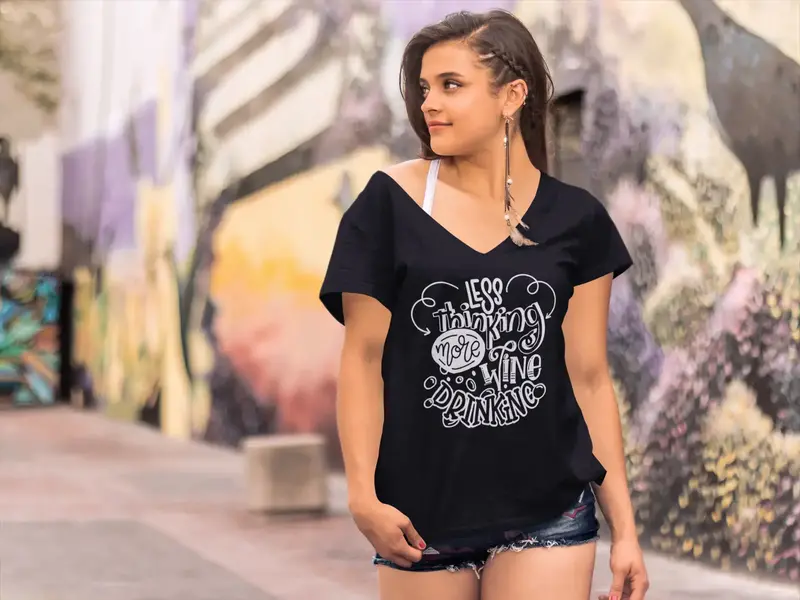 Ultrabasic Women's T-Shirt Less Thinking More Wine Drinking - Funny Short Sleeve Tee Shirt Tops 1