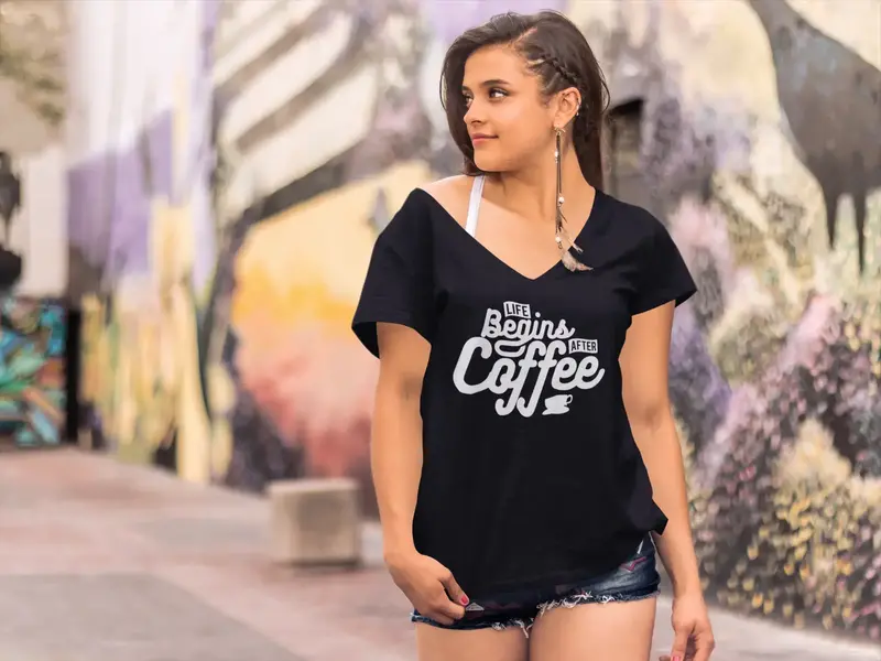 Ultrabasic Women's T-Shirt Life Begins After Coffe - Funny Slogan Graphic Tee 1