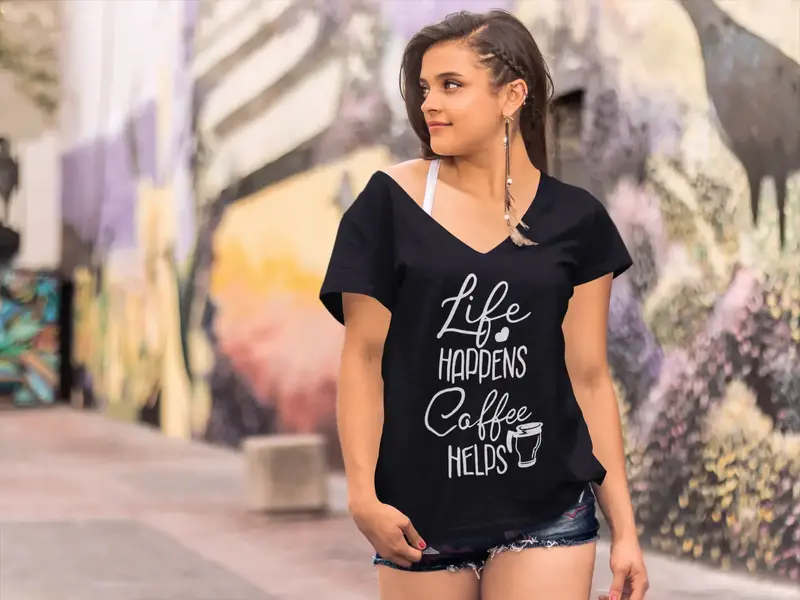Ultrabasic Women's T-Shirt Life Happens Coffee Helps - Short Sleeve Tee Shirt Tops 1