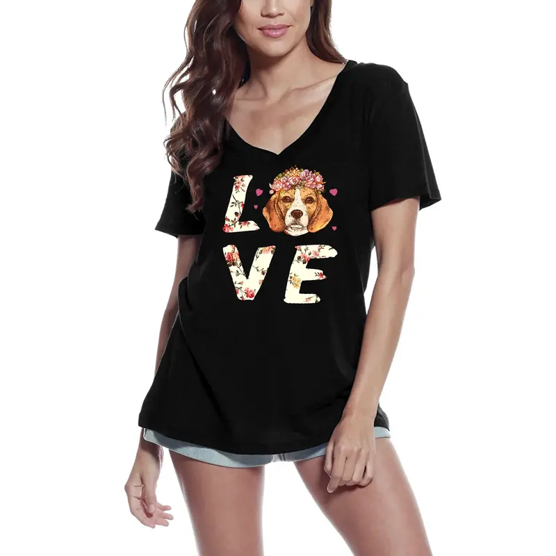 Ultrabasic Women's T-Shirt Love Dogs - Cute Flower Shirt - Graphic Apparel 3