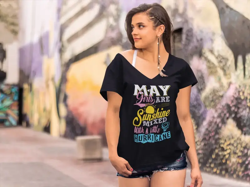 Ultrabasic Women's T-Shirt May Girls Are Sunshine Mixed With A Little Hurricane - Birthday Gift Shirt For Ladies 1