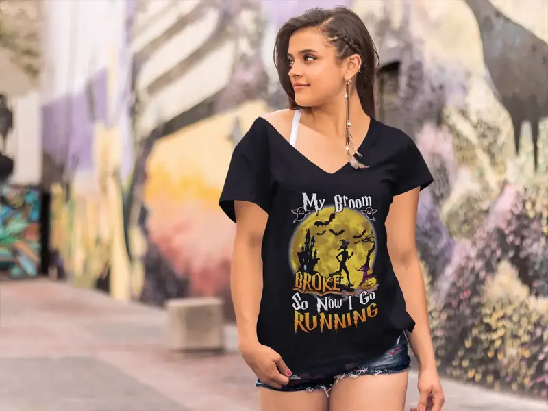 Ultrabasic Women's T-Shirt My Broom Broke So Now I Go Running - Runner Tee Shirt Tops 1
